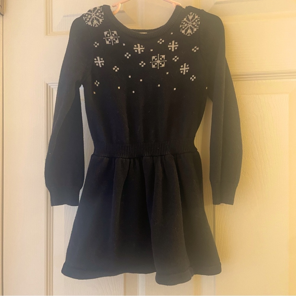 GYMBOREE Girls Sweater Dress Black silver sparkly Snowflakes 4t